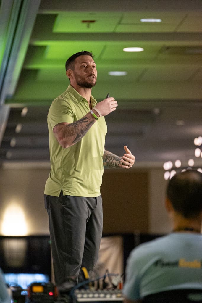 Nick Habich speaking on stage